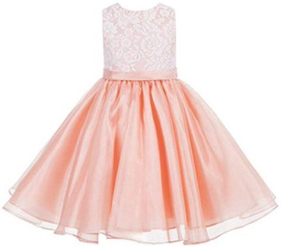 Tremula Girls Midi/Knee Length Festive/Wedding Dress(Beige, Sleeveless)