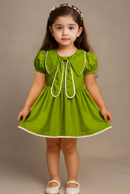SARDAR DRESSES Girls Midi/Knee Length Party Dress(Green, Short Sleeve)
