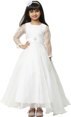 Wish Little Girls Maxi/Full Length Festive/Wedding Dress(White, Full Sleeve)