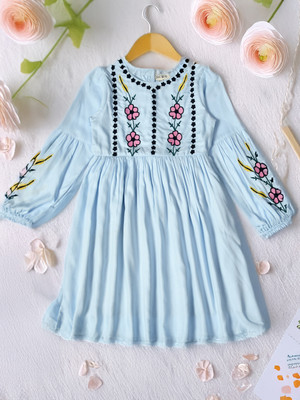 Bella Moda Girls Midi/Knee Length Casual Dress(Blue, 3/4 Sleeve)