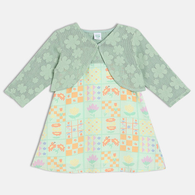 MINI KLUB Indi Baby Girls Midi/Knee Length Casual Dress(Green, Full Sleeve)