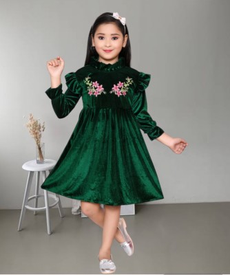 S.K.M Garments Girls Above Knee Party Dress(Green, Full Sleeve)