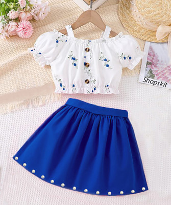 Shopskit Baby Girls Above Knee Casual Dress(Blue, Cap Sleeve)