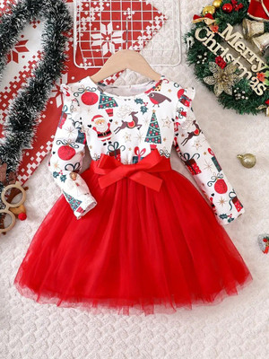 Flip The Style Girls Midi/Knee Length Festive/Wedding Dress(Red, Full Sleeve)