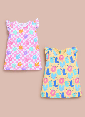 LIL KNOTS Girls Midi/Knee Length Casual Dress(Multicolor, Fashion Sleeve)