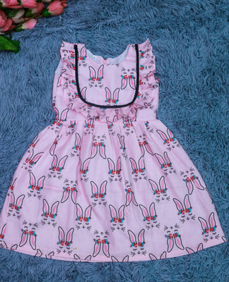 A4J Creation Indi Girls Midi/Knee Length Casual Dress(Pink, Sleeveless)