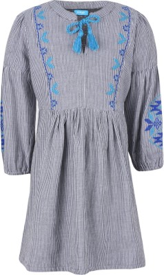 Miyo Indi Girls Midi/Knee Length Casual Dress(Blue, Full Sleeve)