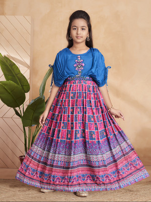 Aarika Indi Girls Maxi/Full Length Festive/Wedding Dress(Blue, Sleeveless)