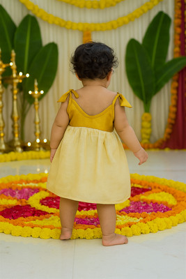 chaz kids Indi Girls Midi/Knee Length Festive/Wedding Dress(Yellow, Fashion Sleeve)