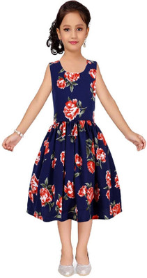 Wish Littles Girls Below Knee Casual Dress(Blue, Sleeveless)