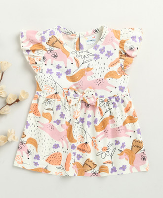 BUMZEE Baby Girls Above Knee Casual Dress(White, Cap Sleeve)