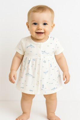 TJAII Baby Girls Midi/Knee Length Casual Dress(White, Short Sleeve)