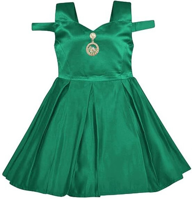 Jal Enterprises Girls Midi/Knee Length Festive/Wedding Dress(Green, Sleeveless)