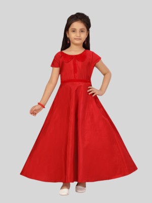 Aarika Indi Girls Maxi/Full Length Party Dress(Red, Short Sleeve)