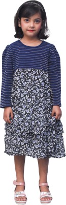 RBCLOTHING Girls Above Knee Casual Dress(Blue, Full Sleeve)