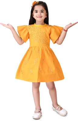 sussree Indi Baby Girls Midi/Knee Length Party Dress(Yellow, Short Sleeve)