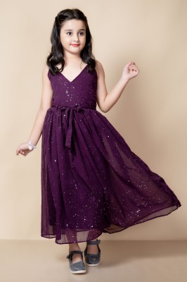 A M.LIBASH Girls Maxi/Full Length Party Dress(Purple, Sleeveless)