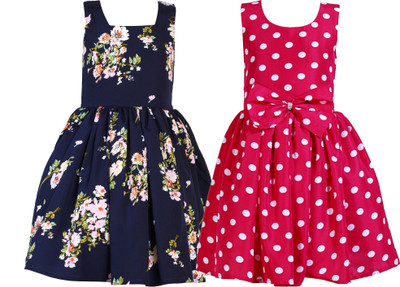 Rcube Indi Girls Midi/Knee Length Casual Dress(Blue, Pink, Sleeveless)