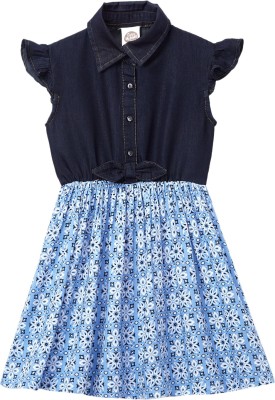 Cub McPaws Girls Midi/Knee Length Casual Dress(Blue, Short Sleeve)