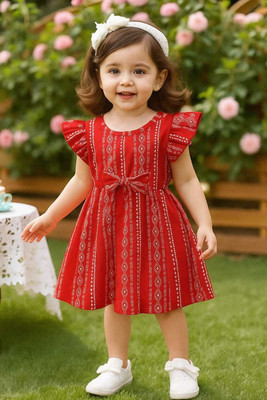 naz Fashion Indi Baby Girls Below Knee Festive/Wedding Dress(Red, Fashion Sleeve)