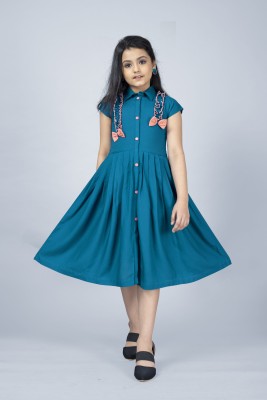 Fashion Dream Girls Below Knee Casual Dress(Blue, Short Sleeve)