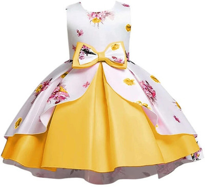 CARTIKKAAY Girls Midi/Knee Length Festive/Wedding Dress(Multicolor, Sleeveless)