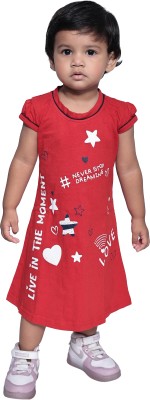 Yellowtoons Girls Maxi/Full Length Casual Dress(Red, Sleeveless)