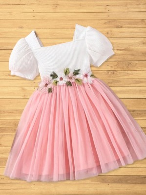 Sisa sales Indi Girls Midi/Knee Length Party Dress(Pink, Short Sleeve)