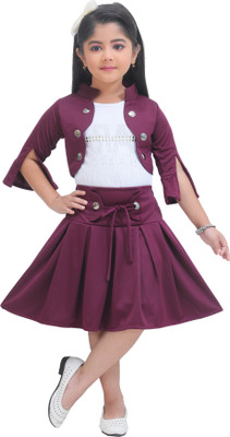 R FASHION Girls Midi/Knee Length Casual Dress(Maroon, 3/4 Sleeve)