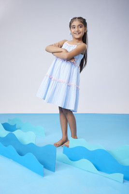 Mastarang Indi Baby Girls Midi/Knee Length Casual Dress(Blue, Sleeveless)