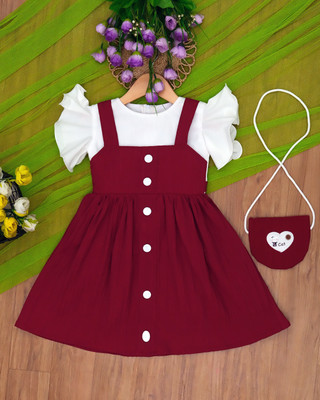 bisla Indi Girls Midi/Knee Length Party Dress(Maroon, Cap Sleeve)