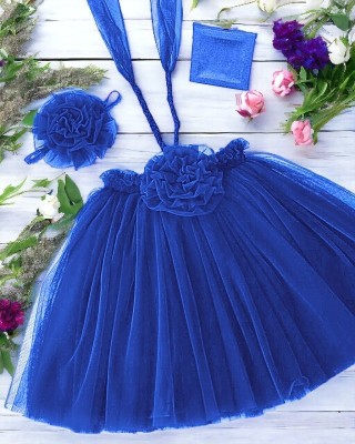 PERFECT FASHION Baby Girls Midi/Knee Length Festive/Wedding Dress(Blue, Sleeveless)