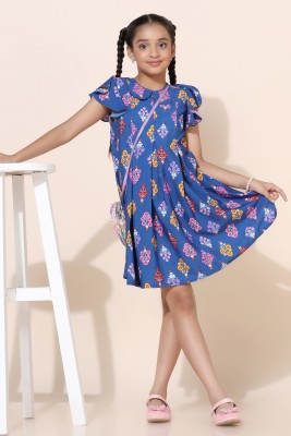 Fashion Dream Girls Midi/Knee Length Casual Dress(Blue, Short Sleeve)