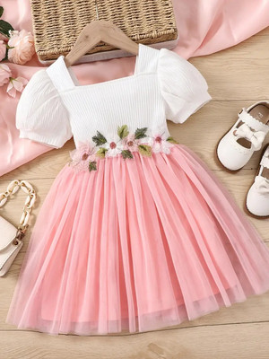 Aakruti fashion Indi Baby Girls Midi/Knee Length Casual Dress(Pink, Short Sleeve)