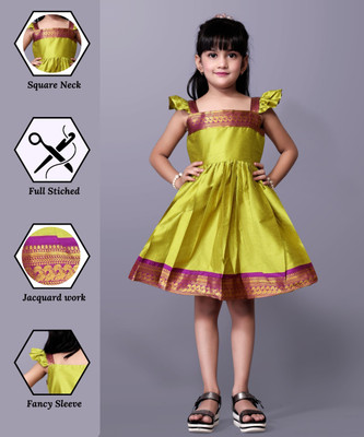 HouseOfCommon Baby Girls Above Knee Festive/Wedding Dress(Green, Cap Sleeve)