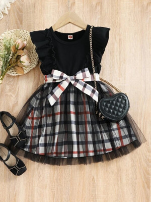 HouseOfCommon Girls Midi/Knee Length Casual Dress(Black, Fashion Sleeve)