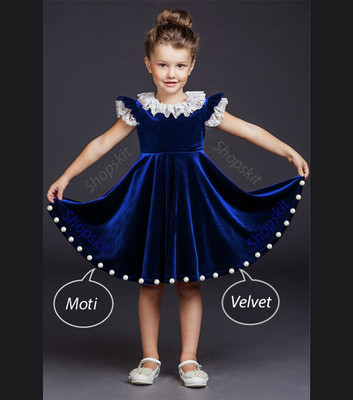 Shopskit Girls Above Knee Casual Dress(Blue, Fashion Sleeve)