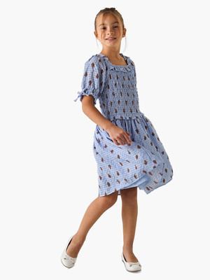 JUNIORS by Babyshop Girls Midi/Knee Length Casual Dress(Blue, Half Sleeve)