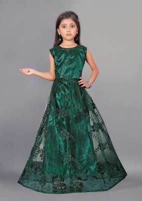 Julee Girls Maxi/Full Length Festive/Wedding Dress(Green, Sleeveless)