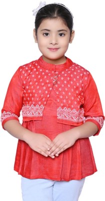 M kavita dresses Girls Casual Cotton Blend Top(Red, Pack of 1)