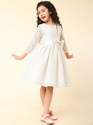 A.T.U.N. Indi Baby Girls Midi/Knee Length Party Dress(White, 3/4 Sleeve)