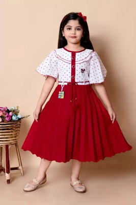 ARUNA CREATIONn Girls Below Knee Festive/Wedding Dress(Maroon, Half Sleeve)