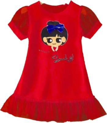 Mullick the designer Baby Girls Midi/Knee Length Casual Dress(Red, Short Sleeve)