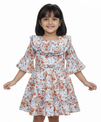 MSFASHIONRS Baby Girls Midi/Knee Length Festive/Wedding Dress(White, 3/4 Sleeve)