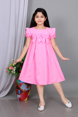 Haji Girls Midi/Knee Length Party Dress(Pink, Half Sleeve)