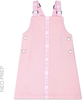 U.S. POLO ASSN. Girls Midi/Knee Length Casual Dress(Pink, Sleeveless)