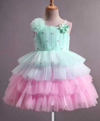 Z NEW KOLPONA FASHION Indi Girls Midi/Knee Length Festive/Wedding Dress(Multicolor, Sleeveless)