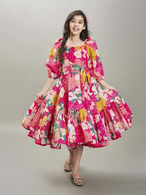 Bitiya By Bhama Girls Maxi/Full Length Festive/Wedding Dress(Pink, Fashion Sleeve)