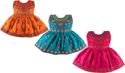 SARDAR DRESSES Indi Baby Girls Midi/Knee Length Party Dress(Multicolor, Sleeveless)