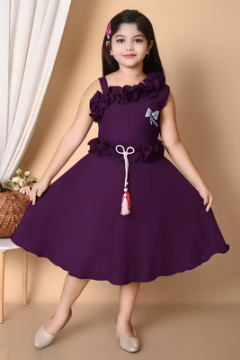 VENTRA FASHION Girls Calf Length Party Dress(Purple, Sleeveless)